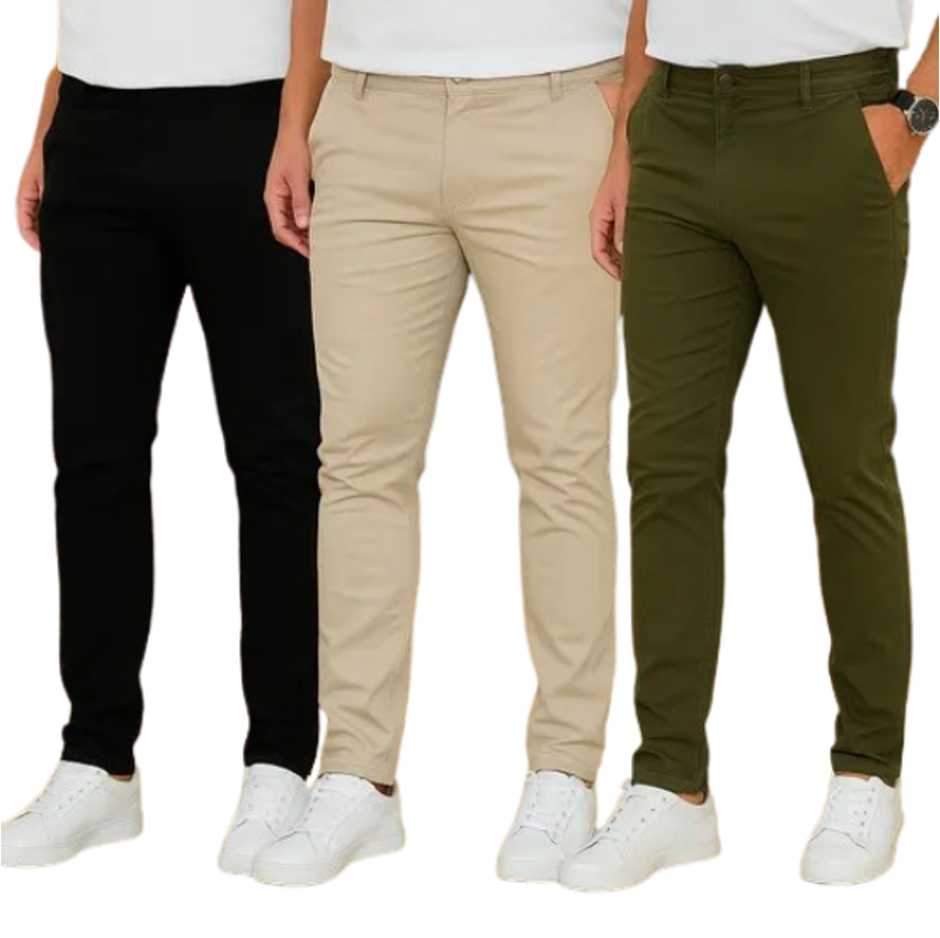 Kit 3 Calças Sarja Sport Fino Com Lycra 38 Ao 48 Linha Luxo
