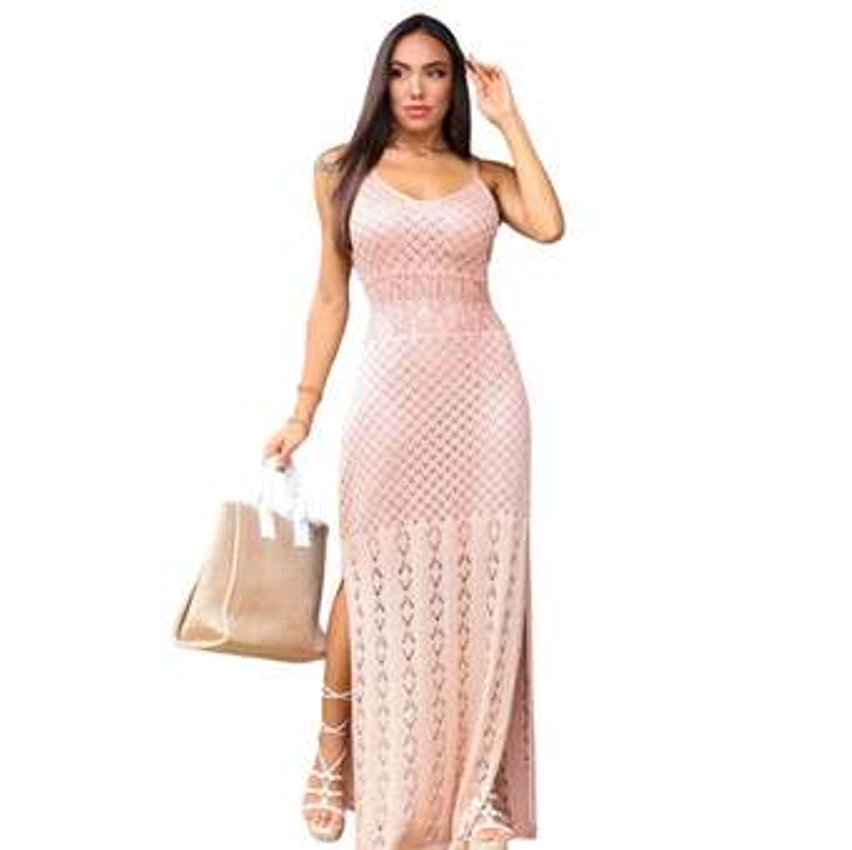 Vestido Longo De Tricot, Com Forro, Alcinha