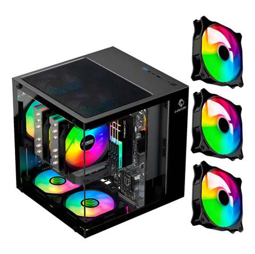 Mini Gabinete Gamer Gb1787 Preto Com 3 Fans Rgb Micro-atx