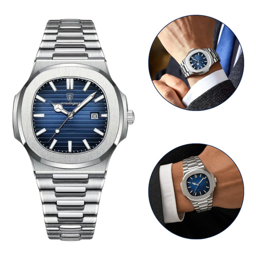 Poedagar Relógio Masculino Old Money Cor Da Correia Prateado