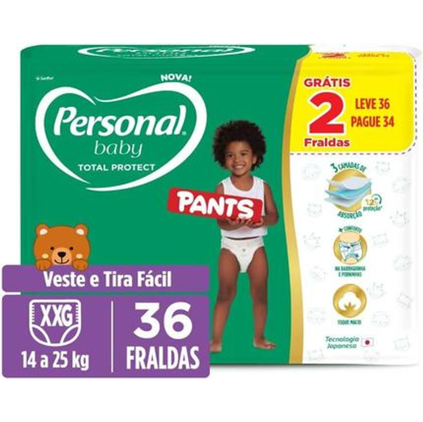 Fralda Personal Baby Total Protect Pants Super XXG, 36 unidades