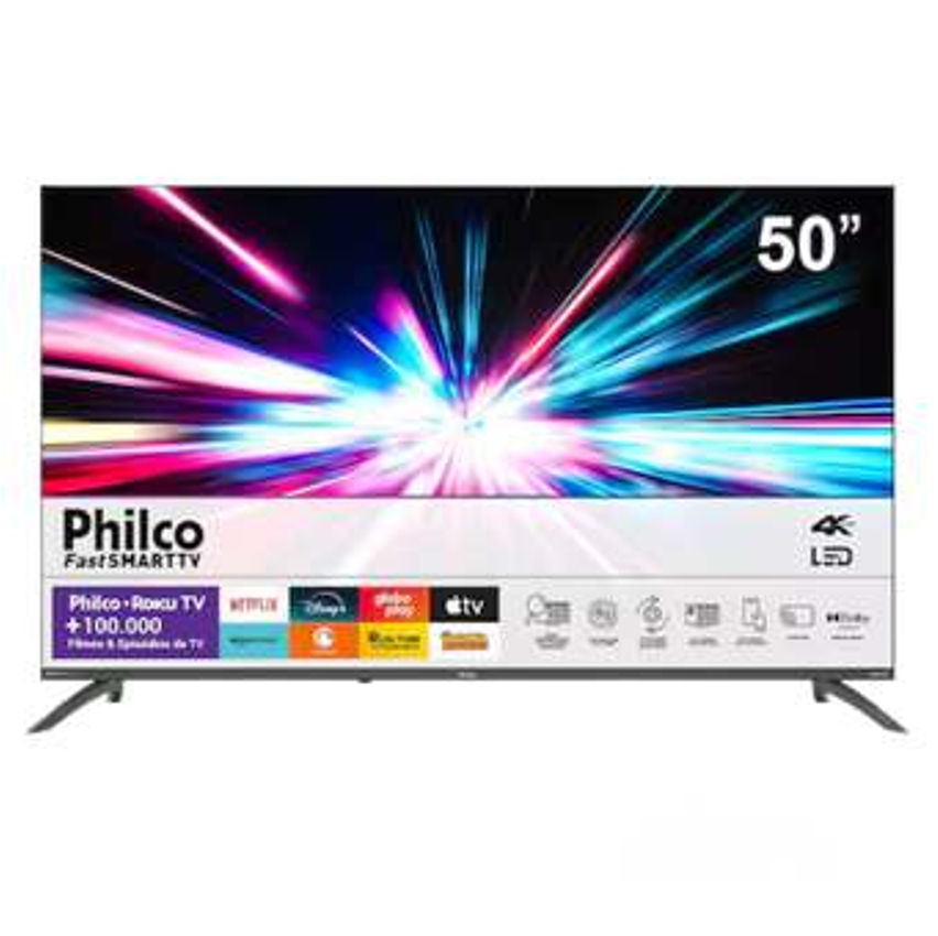 Smart TV 50" Philco Ultra HD 4K LED PTV50VA4REGB com Sistema Operacional Roku TV e Entradas USB e HDMI