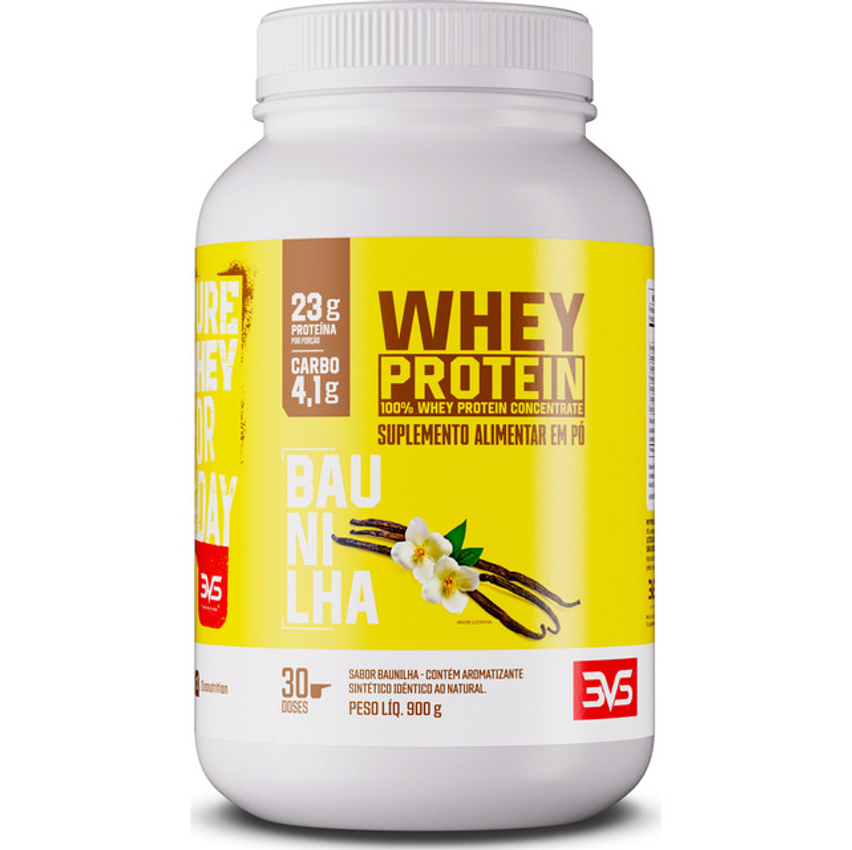 100% Whey Protein Concentrado 900g Sabor: Baunilha - Proteína 100% Pura - 3vs Nutrition