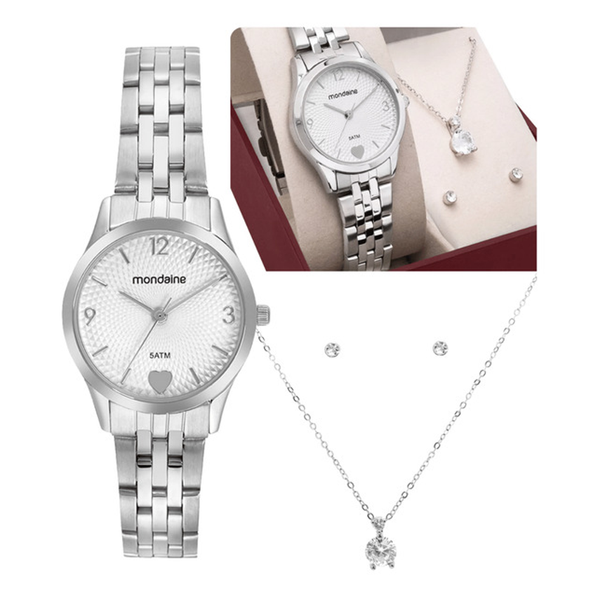 Kit Relógio De Pulso Feminino Mondaine Prateado Original