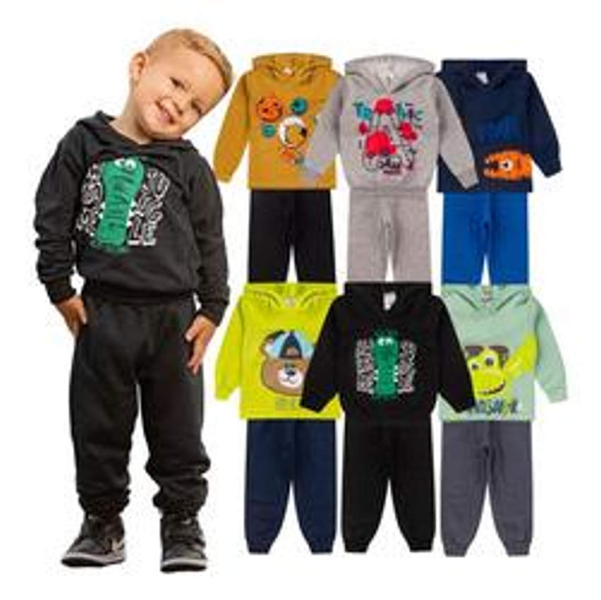 06 Peças Moletom Infantil Menino Com Capuz Inverno Barato