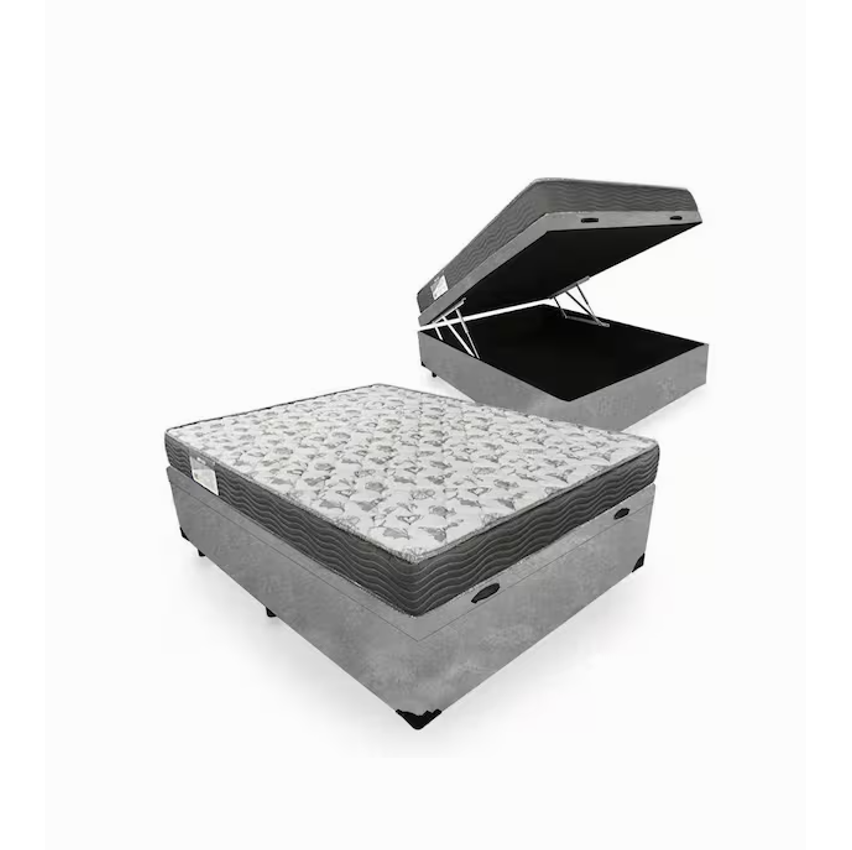 Cama Box Baú Casal Suede + Colchão De Espuma D33 - SerenePrime - 138cm Cinza