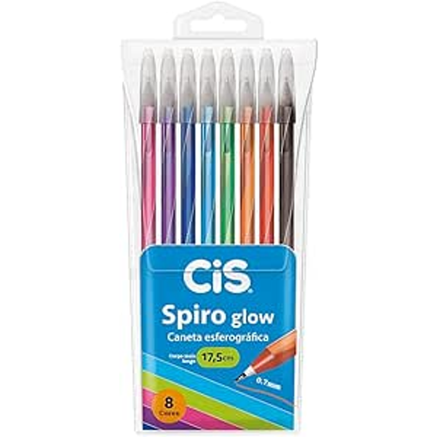 Caneta Esferográfica SPIRO GLOW, CIS, Multicor, Estojo com 8 unidades
