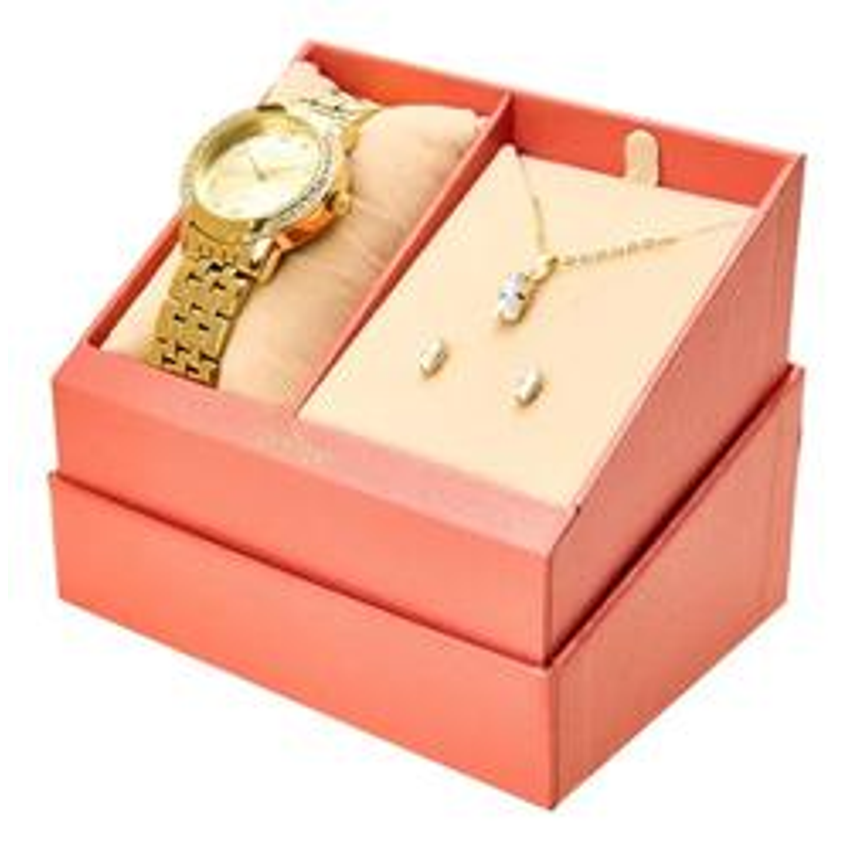 Kit Relógio Feminino Dia A Dia Co2035nhb/k4d Dourado Condor Fundo Champanhe