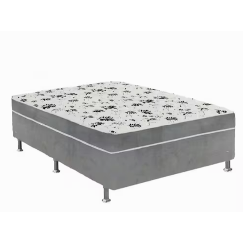 Cama Box Casal Suede Cinza + Colchão Casal Suede Cinza Espuma 138x188x55