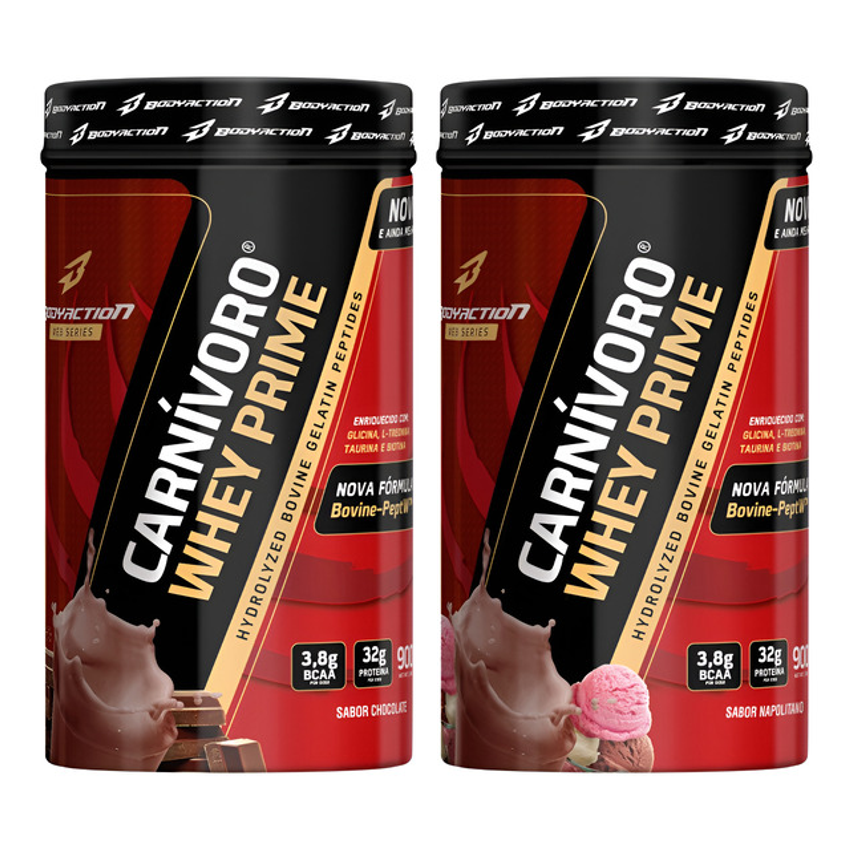Kit 2x Carnívoro Whey Prime C/ Treonina Taurina Biotina 900g Sabor Chocolate/napolitano