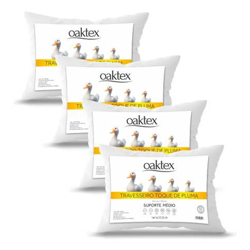 Kit 4 Travesseiros 50x70 Toque De Pluma Médio Antialérgico