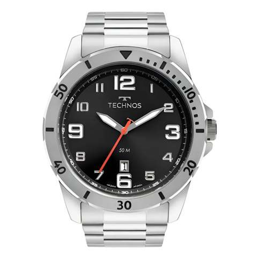Relógio Masculino Technos Militar Prateado Cor Da Correia Preto Cor Do Bisel Dourado Cor Do Fundo Preto