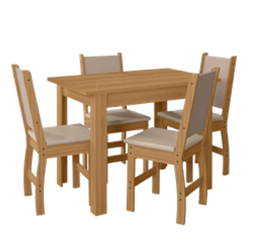 Mesa Jantar Retangular Poliman Bellagio com 4 Cadeiras Estofadas