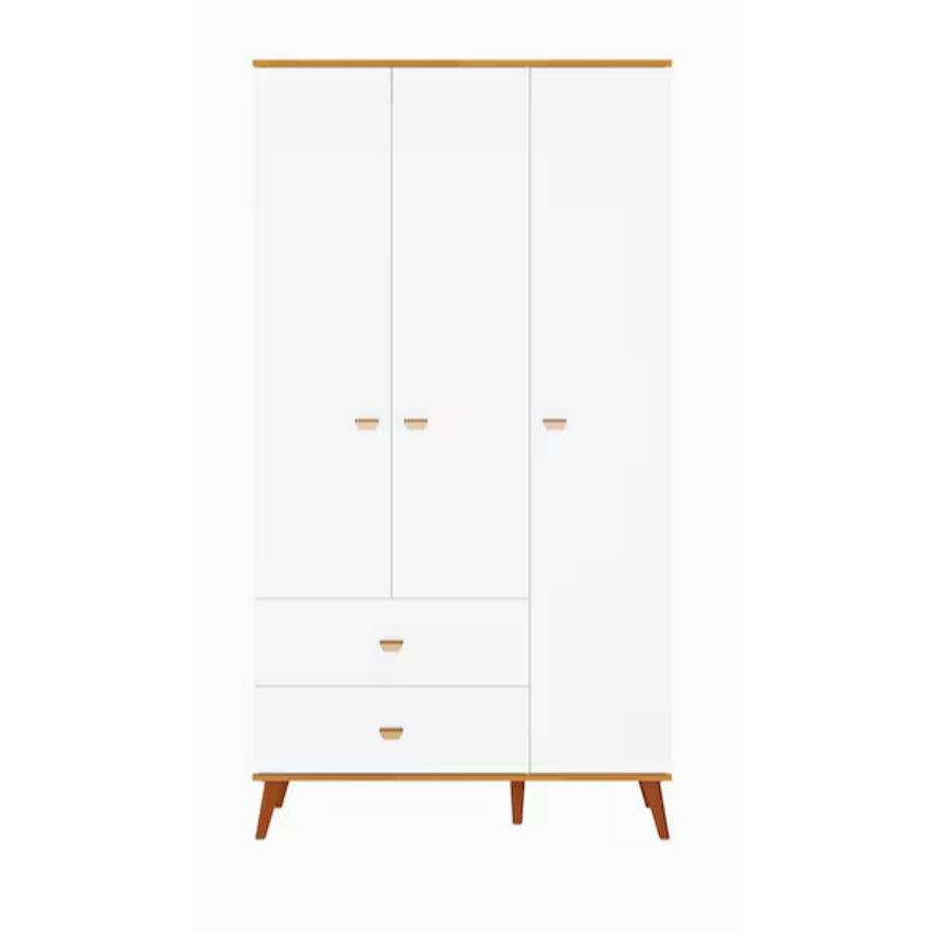 Guarda-Roupa Infantil Bartira Ternura com 3 Portas, 2 Gavetas - 106,8 cm de Largura - Branco Wood