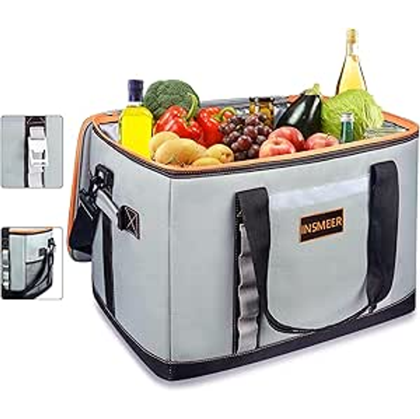 INSMEER Bolsa Térmica 48L Grande, Impermeável, Cooler para Marmita, Caixa Térmica com Alça Desmontável - Ideal para Praia, Acampamento