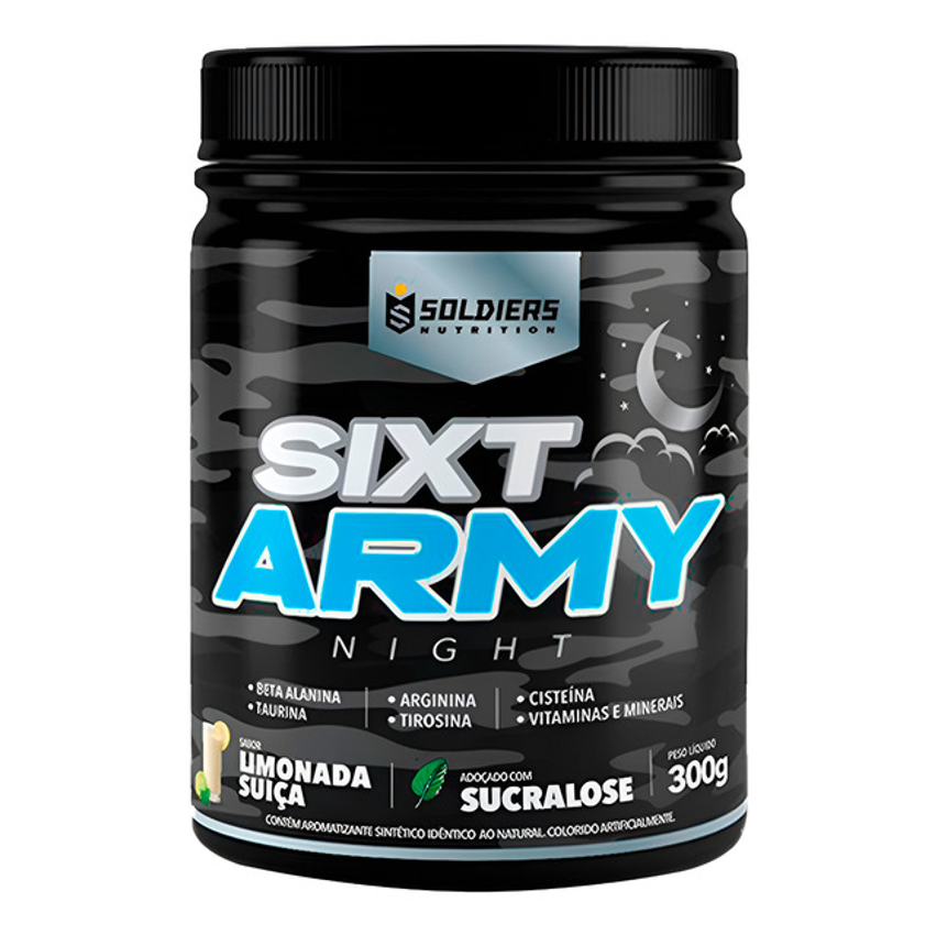 Pré-treino Sixt Army Night 300g Workout Termogênico Sabor Limonada Suíça Soldiers Nutrition Energia Foco Treino