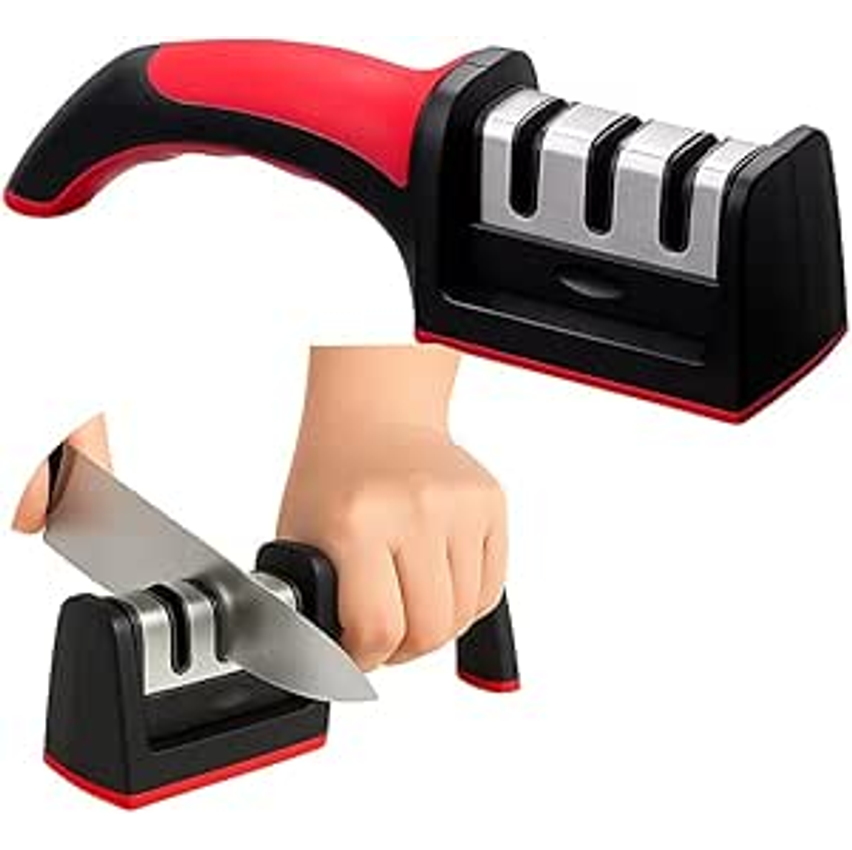 Afiador Amolador De Facas 3 Em 1 Profissional Manual Aço Cabo Ergonômico Base Antiderrapante Uso Diário Corte Rápido E Preciso Premium