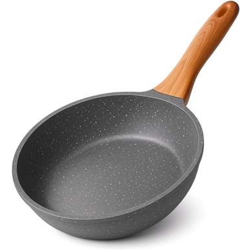 Frigideira Grande em Alumínio Revestida em Cerâmica e Cabo De Madeira Fundo de Indução Fogão a Gás Elétrico e Indução