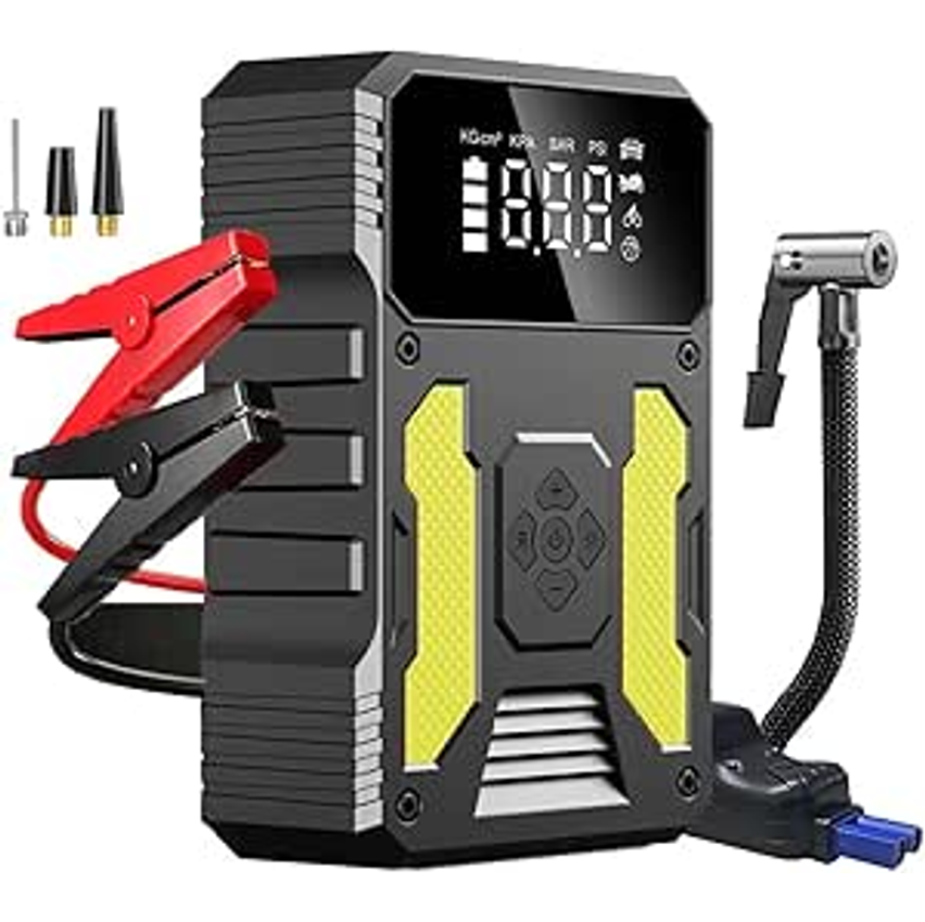 FINYQBET 3000A Carregador de Bateria de Carro Portatil com Compressor de Ar de 150 PSI, Bateria de 37000mAh, Carregamento Rápido USB, Ideal para Carros, SUVs, Motocicletas e Emergências