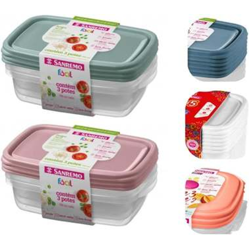 Conjunto com 6 Potes Plásticos Herméticos, Tampa Fácil, 785ml - Sanremo Cor:Sortido