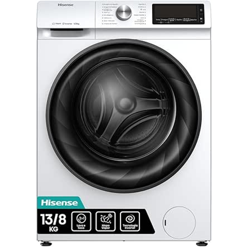Hisense Lava e Seca, 13kg Lavagem/8kg Secagem, Steam, 13 Programas, Motor Inverter, Painel Touch, Branco WD13X - 220V