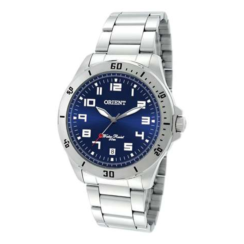 Relógio de pulso Orient MBSS1155A com corria de aço inoxidável cor prata fondo azul-escuro