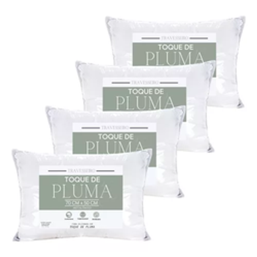 4 Travesseiros Toque Pluma 70x50 Macio Antialérgico Branco