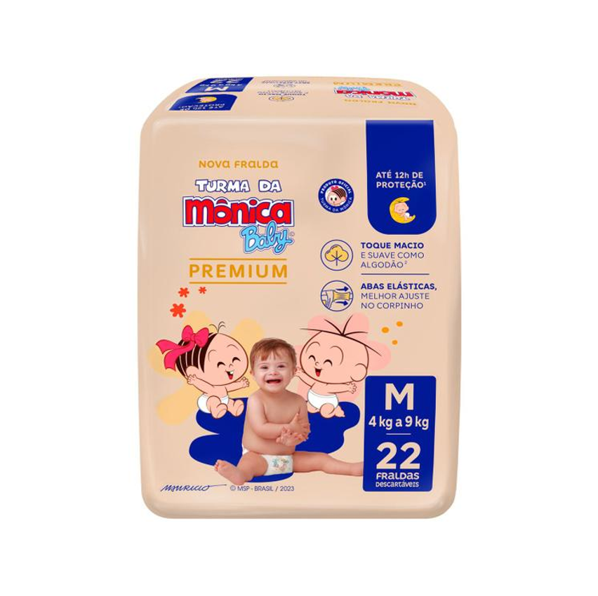 Fralda Turma da Mônica Baby Premium Jumbo Tam. M 4 a 9kg 22 Unidades