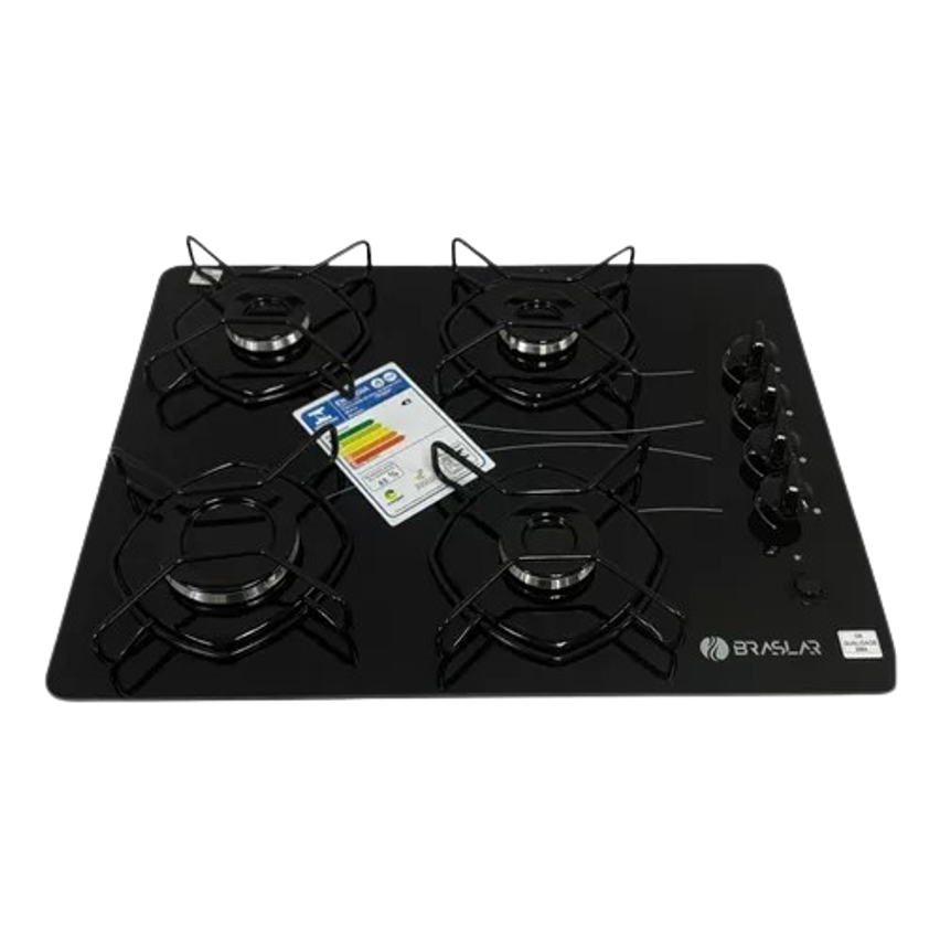 Cooktop Braslar Pop Gás 4 Bocas Mesa Vidro - Bivolt Cor Preto 127V/220V