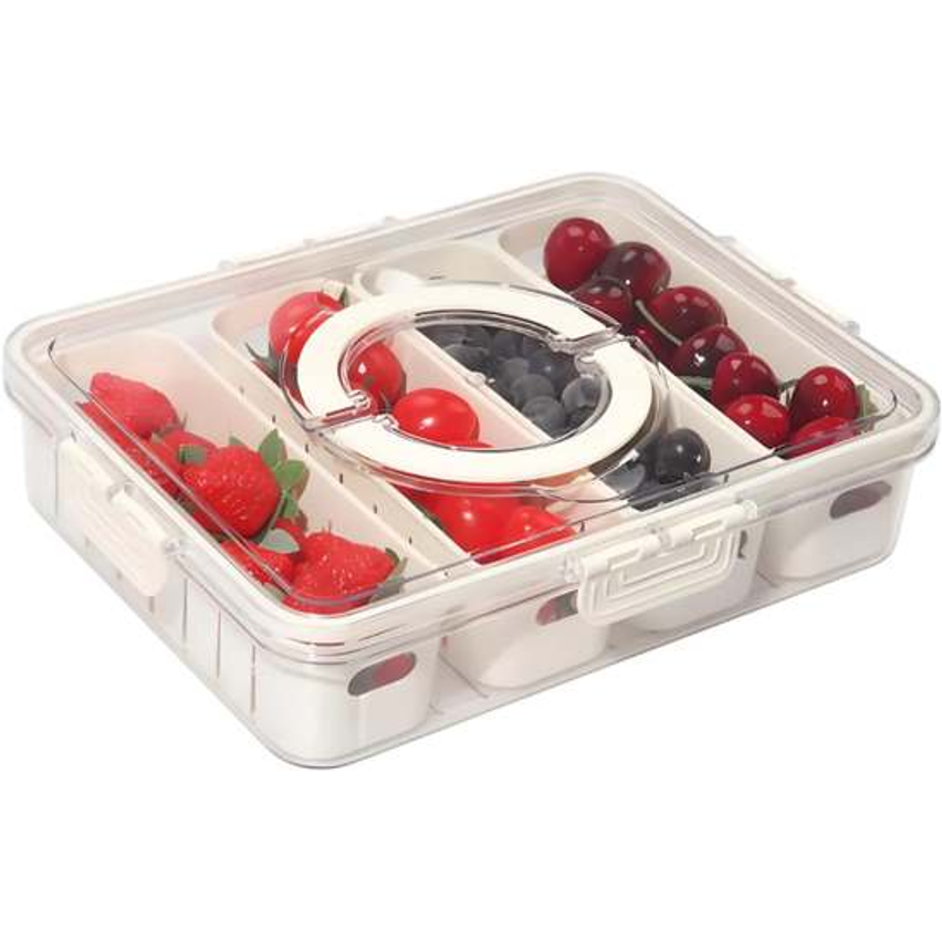 Genérico Pote Organizador Transparente para Casa Cozinha Geladeira Armário Hermético Frutas Legumes Saladas Verduras com Tampa e Alça 4 Cestos Removíveis 31x24x7 cm