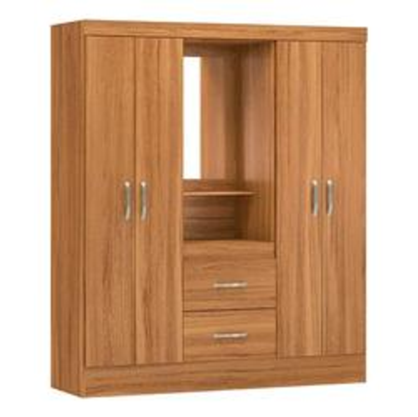 Guarda-roupa Espelho Embers 4 Portas 2 Gavetas Amêndola