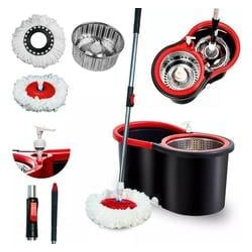 Mop Giratorio 8 Litros Com Cesto Em Inox Cabo De 140cm 2 Refis Nybc