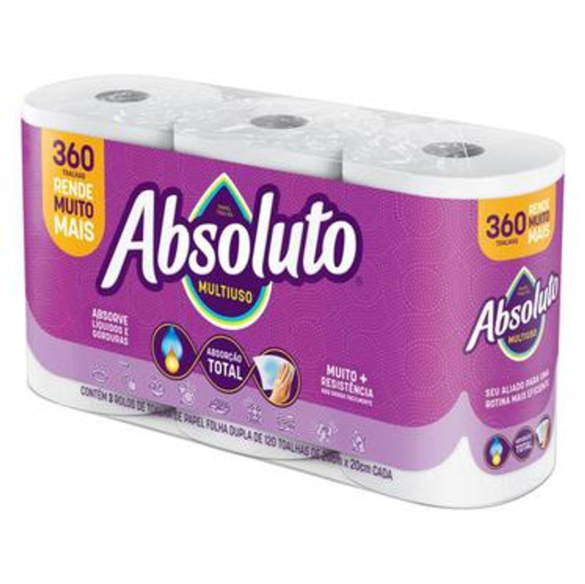 Papel Toalha Folha Dupla Bracell Absoluto 3 Rolos 360 Folhas