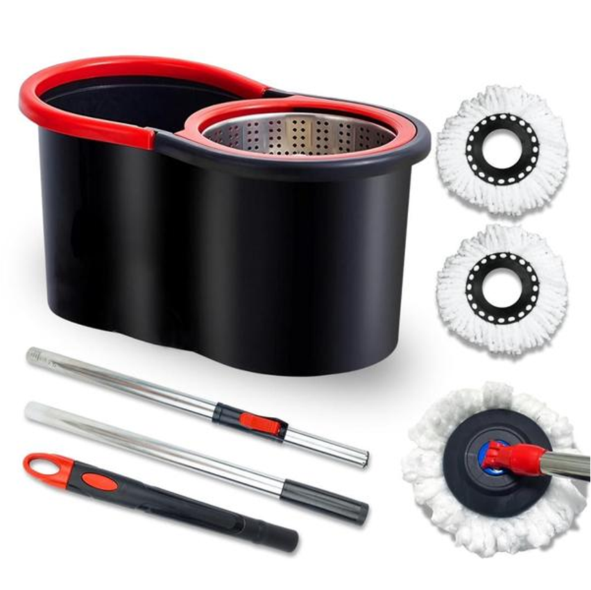 Mop Giratorio 8 Litros Com Cesto Em Inox Cabo de 140cm 2 Refis  Nybc