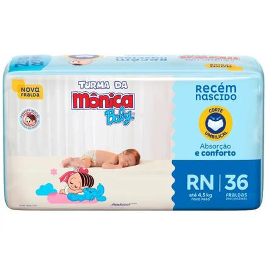 Fralda Turma da Mônica Baby Tam. RN até 4,5kg - 36 Unidades
