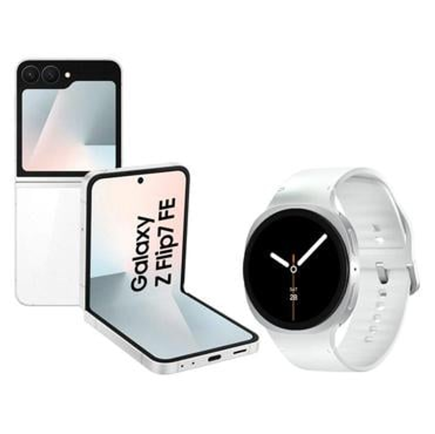 Smartphone Samsung Galaxy Z Flip7 FE 128GB Branco - 5G + Smartwatch Galaxy Watch8 40mm Branco