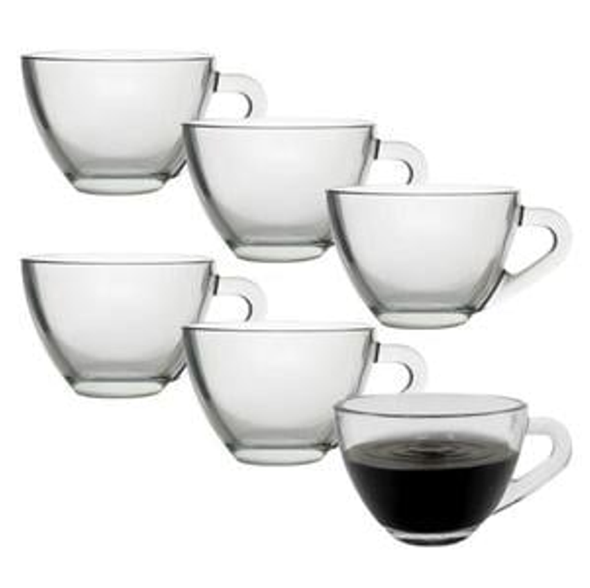 Kit 4 Xicara Caneca Copo De Vidro Transparente Café Chá Cappuccino Alça 90ml - CASAMBIENTE