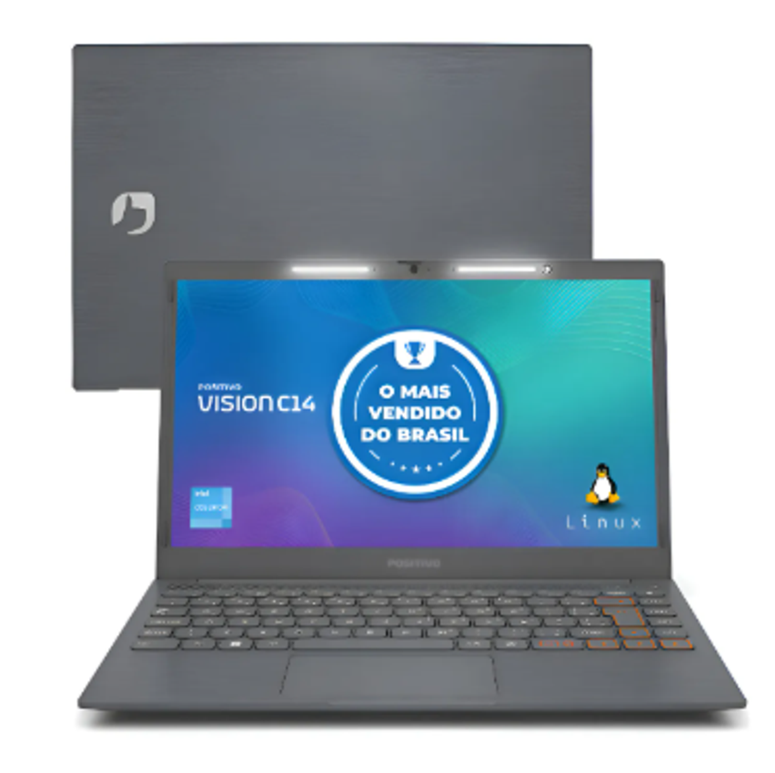 Notebook Positivo Vision C14 Lumina BAR Celeron 4GB 256GB eMMC Tela 14 Polegadas HD Antirreflexo Linux Tecla Link – Cinza