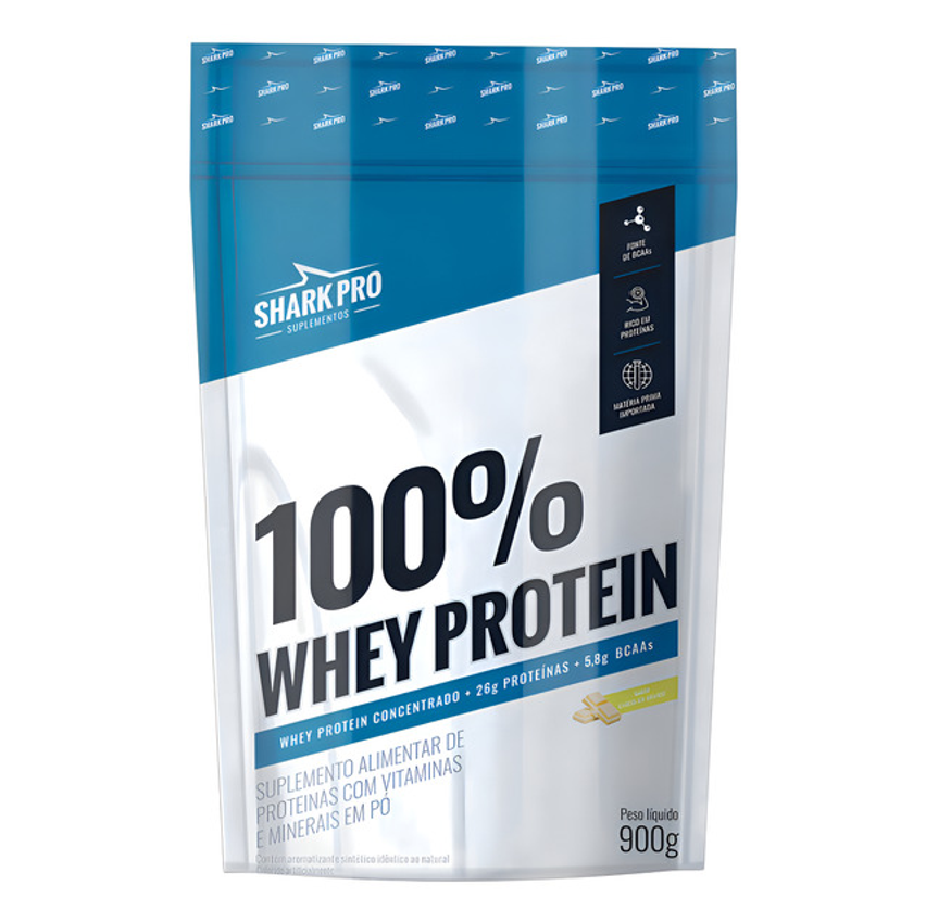 100% Whey Protein Conc Refil 900g Grow Soldiers - Shark Pro Sabor Chocolate Branco