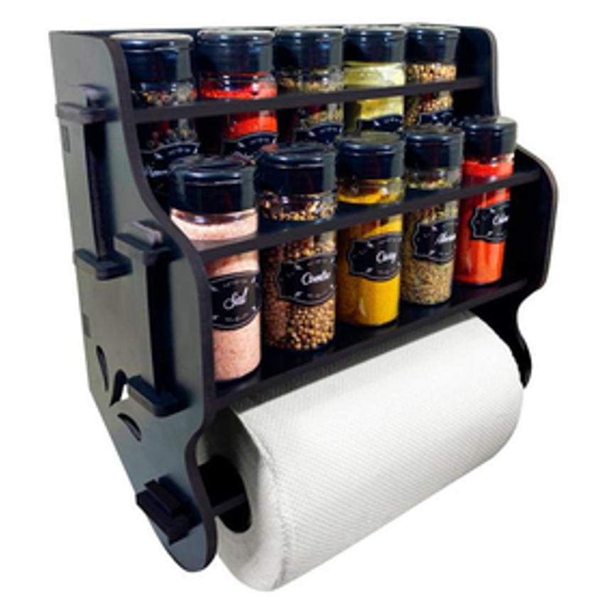 Porta Temperos/Condimentos MDF kit 12 Tubetes + Suporte Para Papel Toalha + Adesivos *TLT - Bella Art in madeira