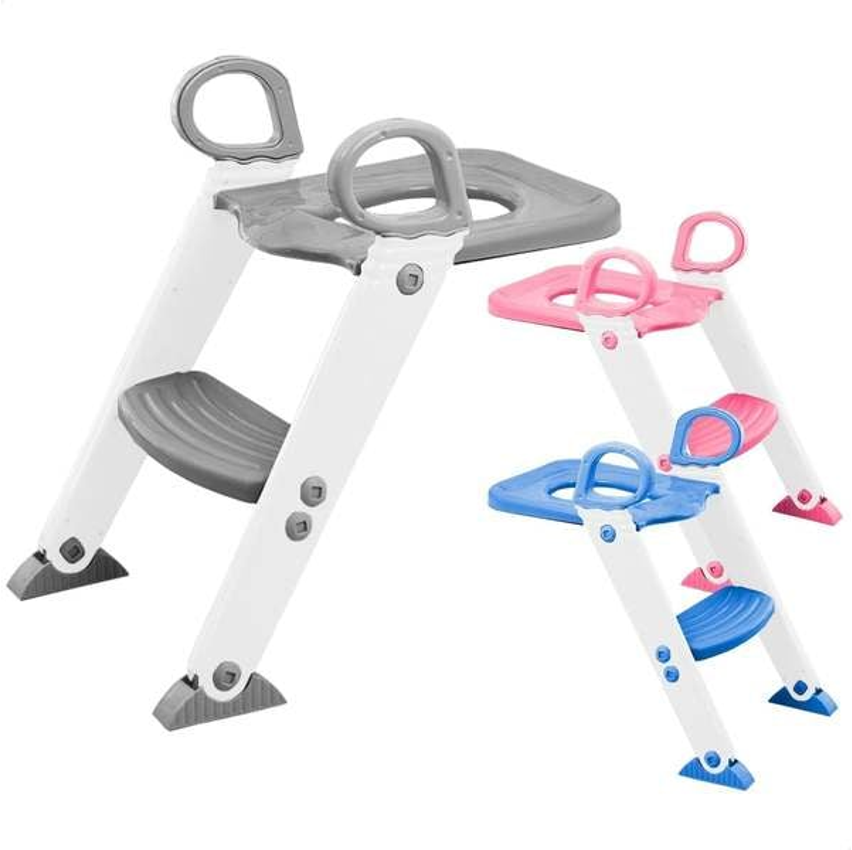 Assento Redutor Infantil Vaso Sanitário Privada Com Escada Trono Troninho (Cinza)