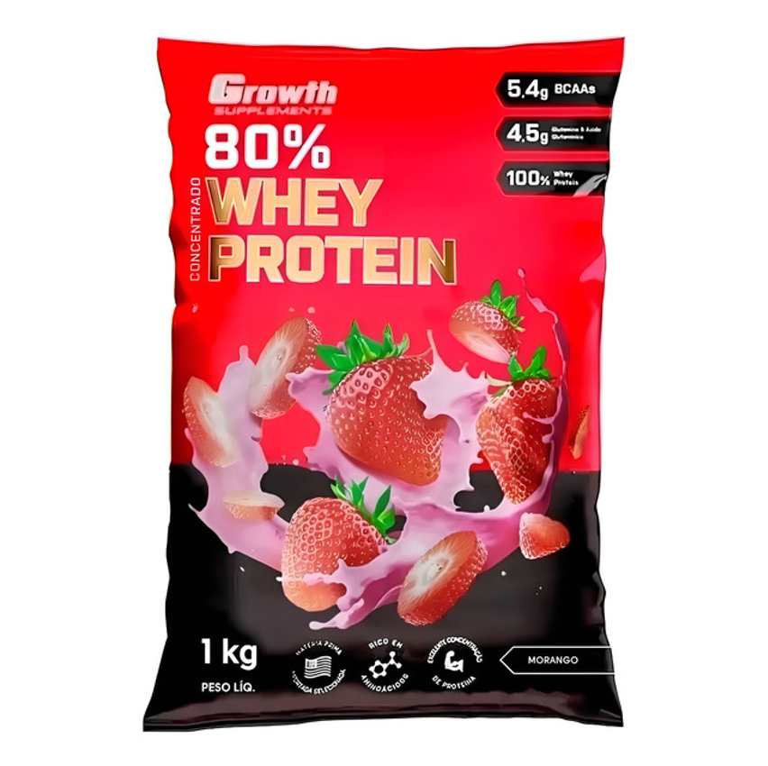 Whey Concentrado 80% Whey Protein - Growth Supplements Sabor Morango