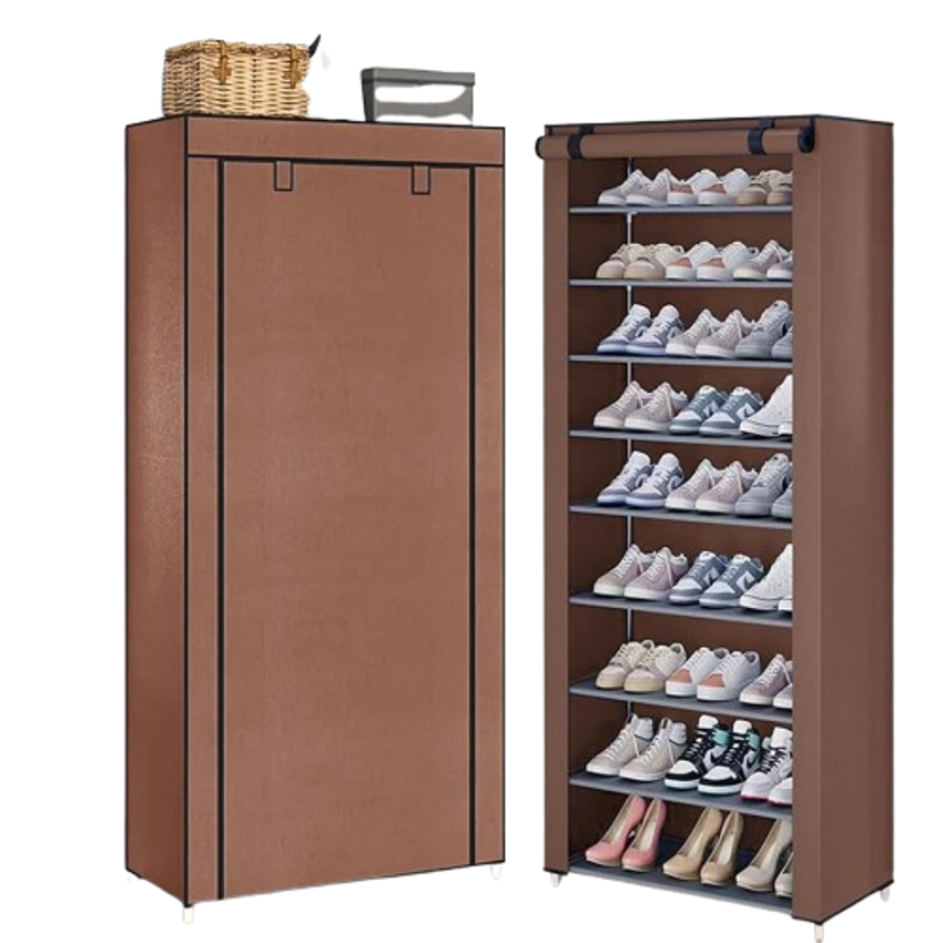 BEMMY Sapateira com Capas com 10 Níveis, Organizador de Prateleiras Altas para Sapatos, Organizador de Sapatos de Grande Capacidade e Economia de Espaço, Organizador de Sapatos Autônomo (Marrom)