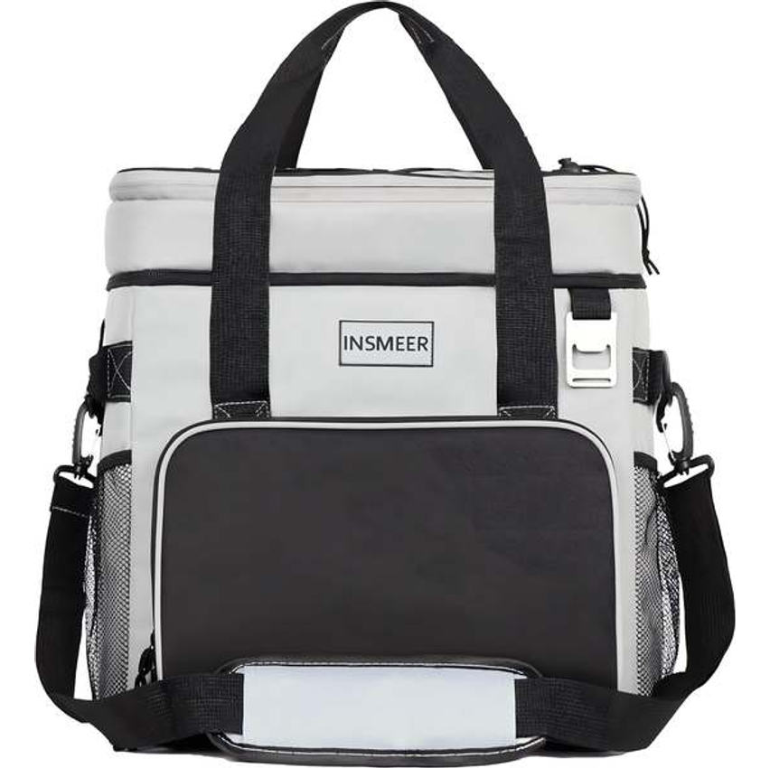 INSMEER Bolsa Térmica,Bolsa Cooler Dobrável Com Abridor De Bottel 100% À Prova De Vazamento, Cooler Isolada Para Acampamento Para Piquenique Na Praia, 40 Latas Grande, Cinza