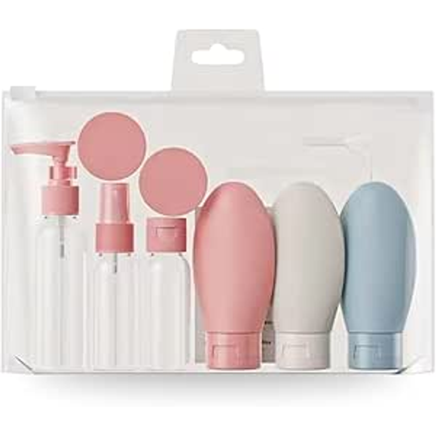 Kit de Viagem 8 Peças | Frasco de Shampoo, Creme, Sabonete | 50ml cada | Peças com Estojo | Potes + Espátula | Marca Midas®