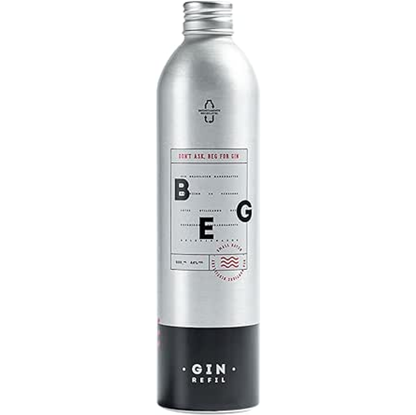 BEG - Brazilian Boutique Dry Gin 500ml - REFIL, 33 Medalhas, 2º Melhor Gin do Mundo (Bartenders Spirits Awards 2023), Ouro no World Gin Awards, Final Seco e Levemente Picante.