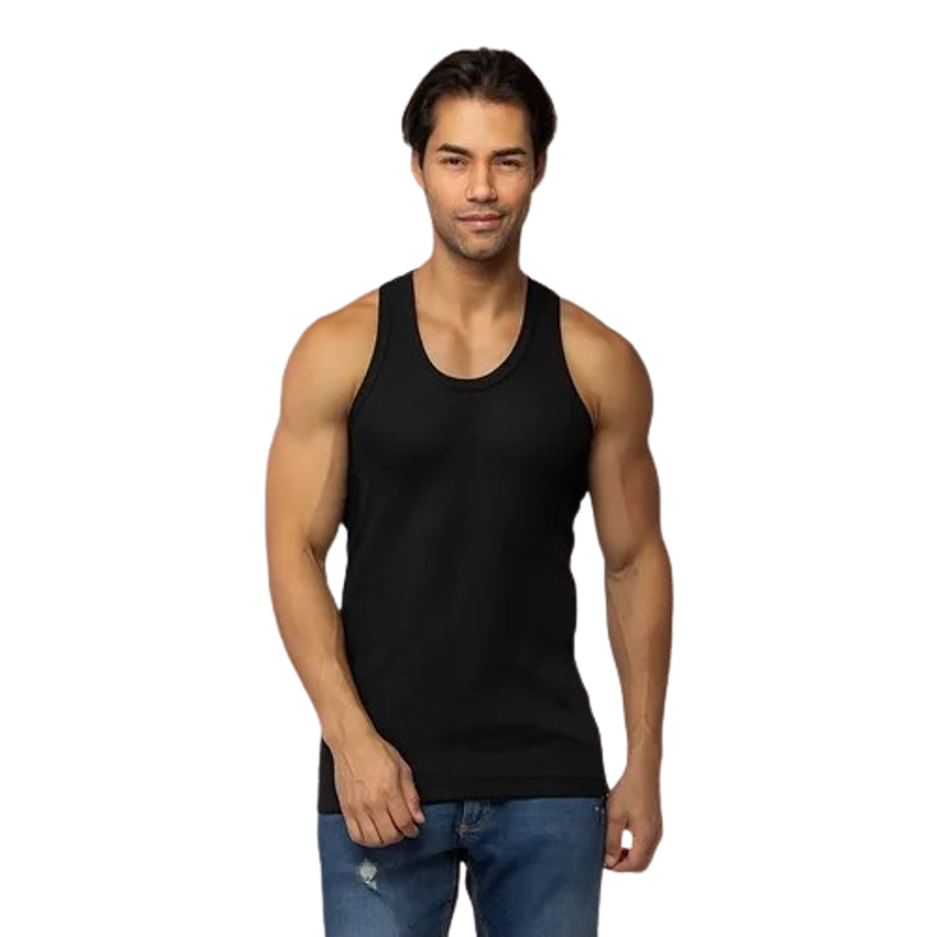 Regata Masculina Lisa Decote Costas Fechado Canelada Algodão