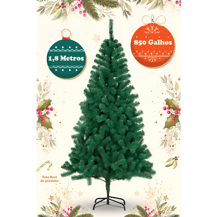Árvore De Natal Pinheiro Luxo Tradicional 1,80m 850 Galhos Cheios Montagem Fácil E Rápida Decoração Natalina Marca Redfin