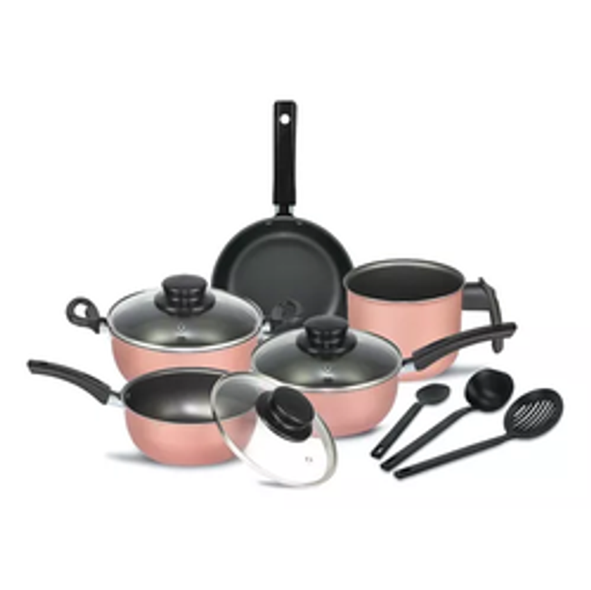 Jogo De Panelas Alumínio Antiaderente 8 Peças Tampa De Vidro