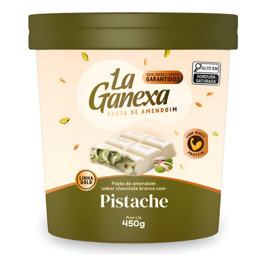 Pasta De Amendoim La Ganexa Com Whey Protein Zero Açúcar Pote 450g Sabor Chocolate Branco E Pistache
